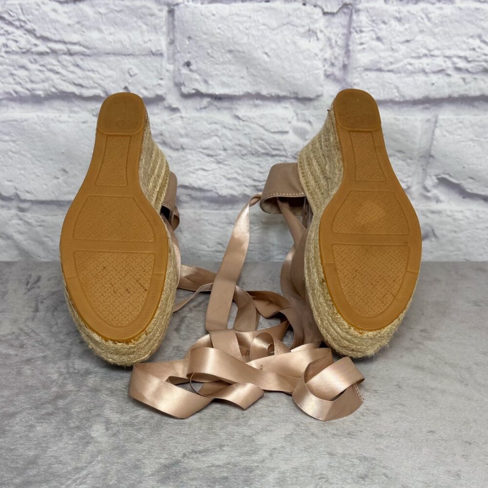 Tory Burch Elisa Satin Rose Gold Ankle Tie Espadrilles - Picture 5 of 7